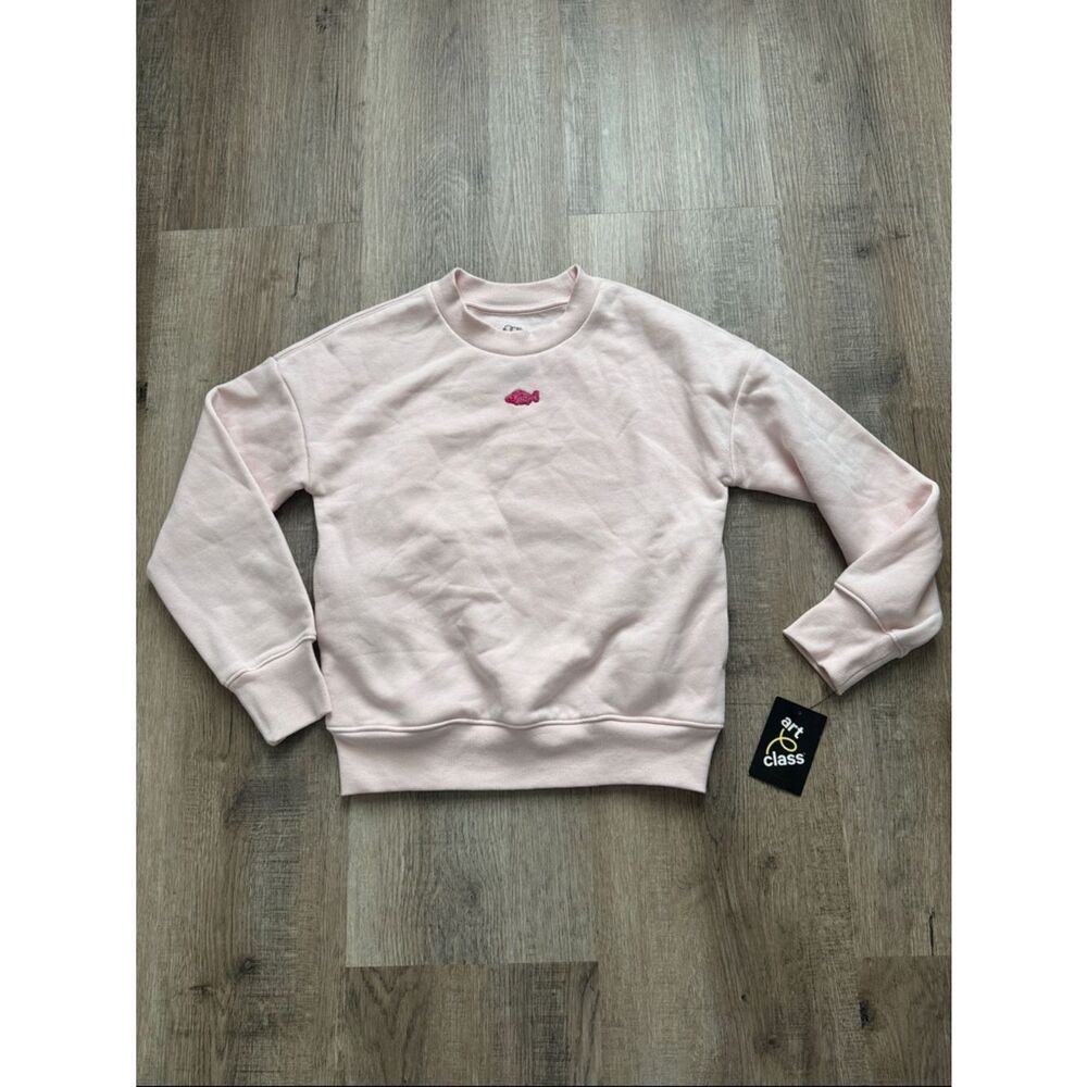 Art Class Girls Light Pink Crewneck Sweater with Embroidered Fish